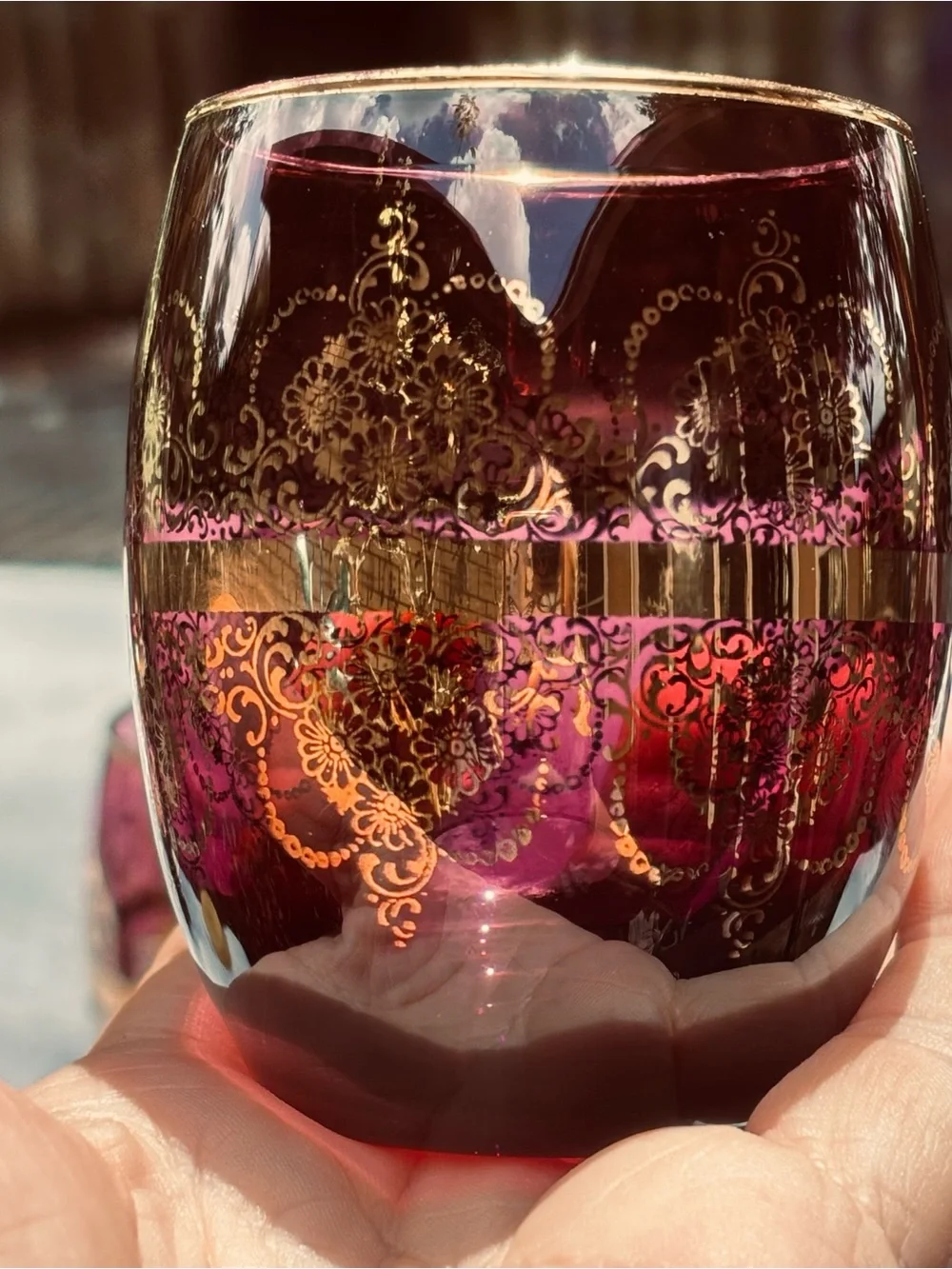 Murano Purple and Gold Glass Decanter Set - 7 Pieces plus a vase